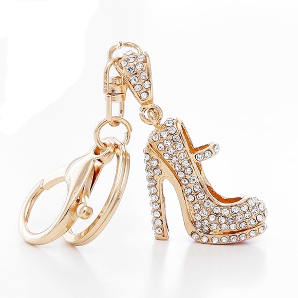 Chic Gold & Silver Crystal High Heel on a Keychain - Picture 3 of 7